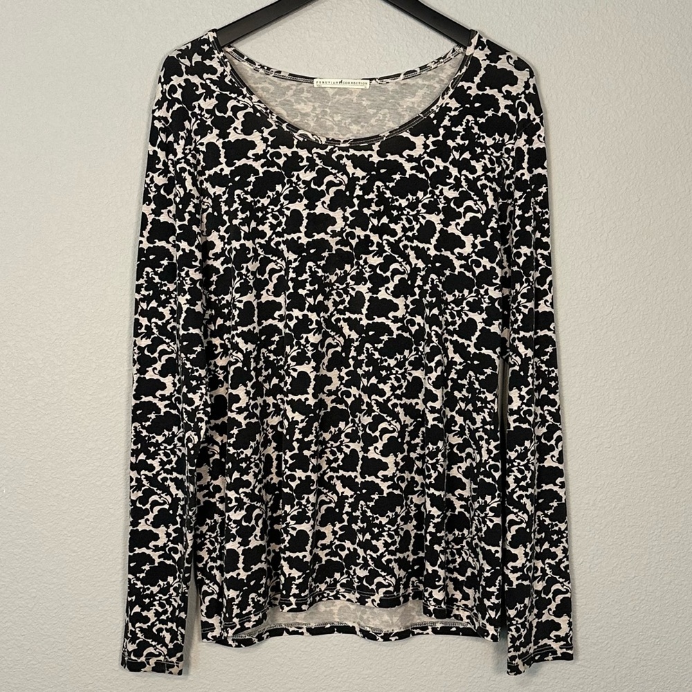 Peruvian Connection Pima Cotton Long Sleeve Floral Print Tee - Size XL